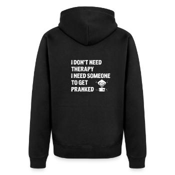 Ich brauche keine Therapie Lustiger Witzbold, der - Unisex Premium Bio Zip Hoodie - Schwarz - Hinten - Nico (187cm)