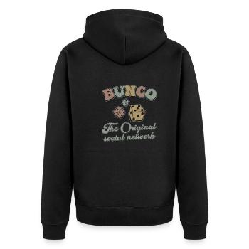 Retro Vintage Bunco The Original Bunco Player - Unisex Premium Organic Zip Hoodie - black - Back - Nico (187cm)