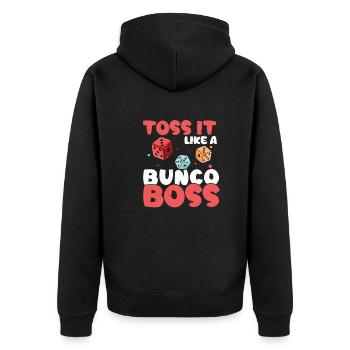 Cool Bunko Player Throw it like a Bunco boss - Unisex Premium Organic Zip Hoodie - black - Back - Nico (187cm)