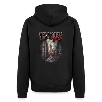 New York City NYC USA Amerika Stadt Skyline Retro - Unisex Premium Bio Zip Hoodie - Schwarz - Hinten - Nico (187cm)