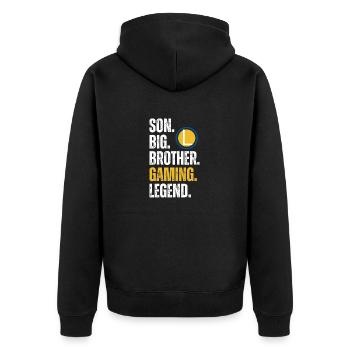 SON BROTHER GAMING LEGEND for gamer textured text - Unisex Premium Organic Zip Hoodie - black - Back - Nico (187cm)