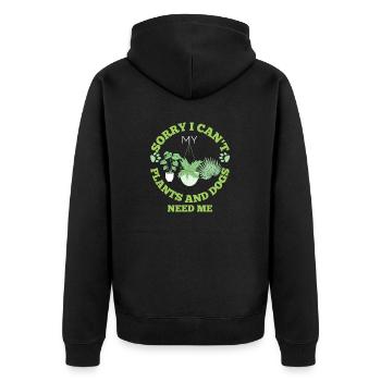 Plants and dogs lover funny gardening green text - Unisex Premium Organic Zip Hoodie - black - Back - Nico (187cm)