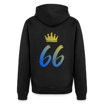 66 Zahl Krone - Unisex Premium Bio Zip Hoodie - Schwarz - Hinten - Nico (187cm)
