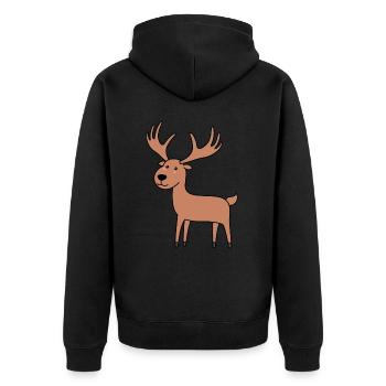 Elch Comic Tier - Unisex Premium Bio Zip Hoodie - Schwarz - Hinten - Nico (187cm)