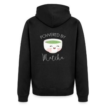 Propulsé par Matcha thé vert Kawaii Illustration - Veste à capuche bio Premium Unisexe - noir - Dos - Nico (187cm)