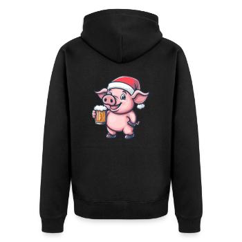 Pig Christmas Beer - Unisex Premium Organic Zip Hoodie - black - Back - Nico (187cm)