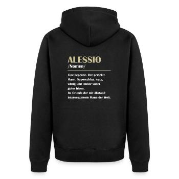 Alessio - Unisex Premium Bio Zip Hoodie - Schwarz - Hinten - Nico (187cm)