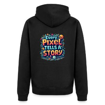 Every Pixel Tells a Story - Retro Gaming - Unisex Premium Bio Zip Hoodie - Schwarz - Hinten - Nico (187cm)