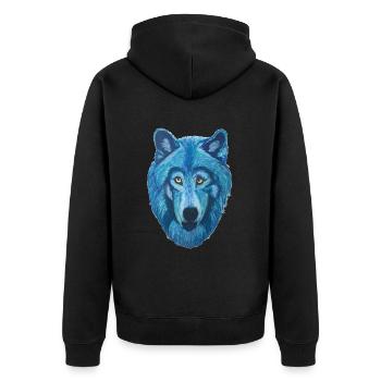 epic wolf wolf head with blue fur - Unisex Premium Organic Zip Hoodie - black - Back - Nico (187cm)