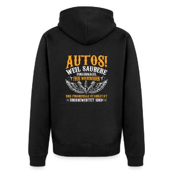 Autos, weil saubere Fingernägel, freie Wochen... - Unisex Premium Bio Zip Hoodie - Schwarz - Hinten - Nico (187cm)