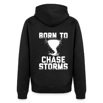 Sturmjäger Geschenke | Unwetter Sturm Jäger Blitz - Unisex Premium Bio Zip Hoodie - Schwarz - Hinten - Nico (187cm)