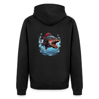 Piranha Fish for Anglers - Unisex Premium Organic Zip Hoodie - black - Back - Nico (187cm)