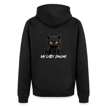 Schwarze Katze my little darling - Unisex Premium Bio Zip Hoodie - Schwarz - Hinten - Nico (187cm)