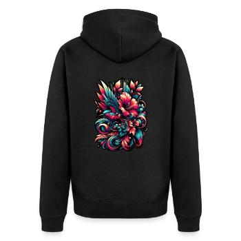 Colorful Flourish: Vibrant Avian Artistry - Unisex Premium Organic Zip Hoodie - black - Back - Nico (187cm)