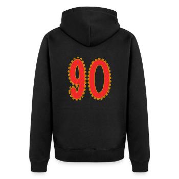 90. 90 JAHRE. 90. JAHRESTAG. 90-JÄHRIGES JUBILÄUM. - Unisex Premium Bio Zip Hoodie - Schwarz - Hinten - Nico (187cm)
