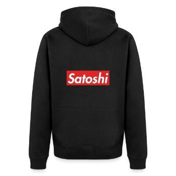 Satoshi Nakamoto - Unisex Premium Bio Zip Hoodie - Schwarz - Hinten - Nico (187cm)