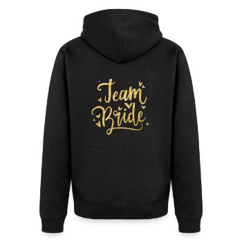 Team Bride ganz in Gold für deinen JGA - Unisex Premium Bio Zip Hoodie - Schwarz - Hinten - Nico (187cm)