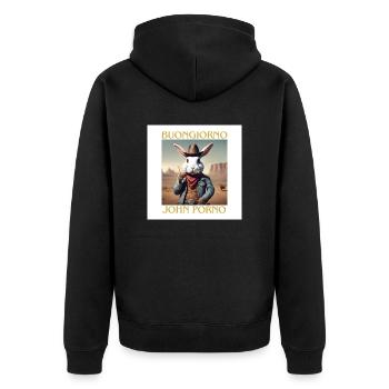Buongiorno John Porno - Unisex Premium Bio Zip Hoodie - Schwarz - Hinten - Nico (187cm)