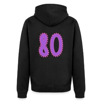 80. 80 JAHRE. 80. JAHRESTAG. 80-JÄHRIGES JUBILÄUM. - Unisex Premium Bio Zip Hoodie - Schwarz - Hinten - Nico (187cm)