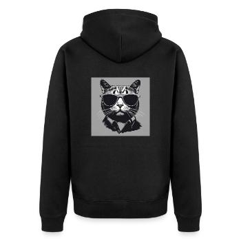 Cool Cat#2 - Unisex Premium Bio Zip Hoodie - Schwarz - Hinten - Nico (187cm)