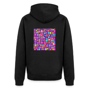 Buntes Quadrat - Unisex Premium Bio Zip Hoodie - Schwarz - Hinten - Nico (187cm)