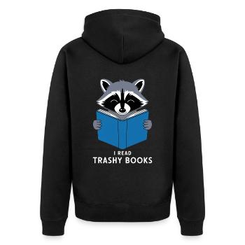 I Read Trashy Books 11 - Unisex Premium Bio Zip Hoodie - Schwarz - Hinten - Nico (187cm)