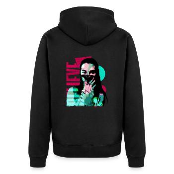 Femme avec papillon - Veste à capuche bio Premium Unisexe - noir - Dos - Nico (187cm)