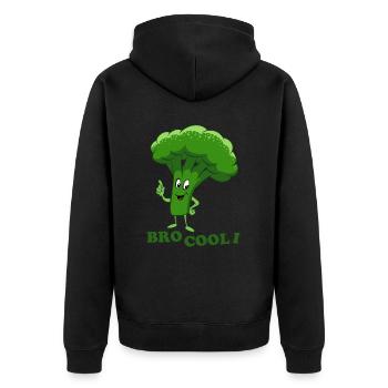 Bro Cool I - Brokkoli, Gemüse, vegetarisch, vegan - Unisex Premium Bio Zip Hoodie - Schwarz - Hinten - Nico (187cm)