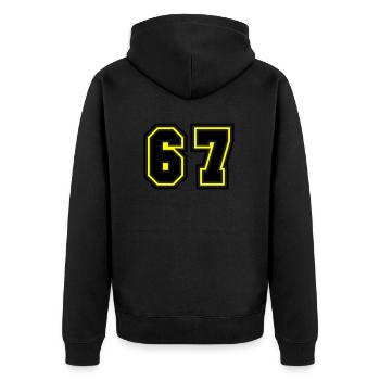 67 Zahl Symbol - Unisex Premium Bio Zip Hoodie - Schwarz - Hinten - Nico (187cm)