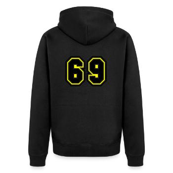 69 Nombre symbole - Veste à capuche bio Premium Unisexe - noir - Dos - Nico (187cm)