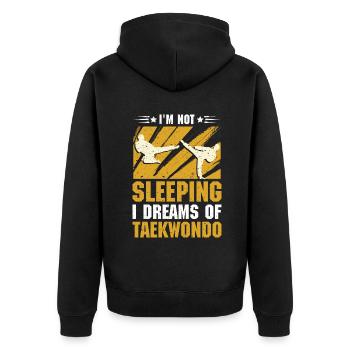 I'm not sleeping I dreams of Taekwond - Unisex Premium Bio Zip Hoodie - Schwarz - Hinten - Nico (187cm)