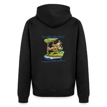 Es kann nur einer gewinnen - Unisex Premium Bio Zip Hoodie - Schwarz - Hinten - Nico (187cm)