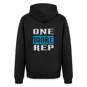 one more rep white blue - Unisex Premium Bio Zip Hoodie - Schwarz - Hinten - Nico (187cm)