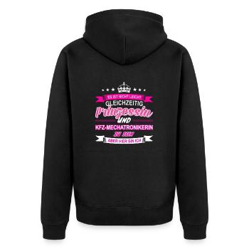 KFZ-Mechatronikerin - Unisex Premium Bio Zip Hoodie - Schwarz - Hinten - Nico (187cm)
