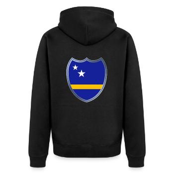 Curacao (Wappen) - Unisex Premium Bio Zip Hoodie - Schwarz - Hinten - Nico (187cm)