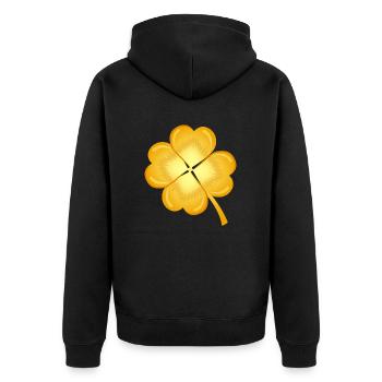 Kleeblatt Gold - Unisex Premium Bio Zip Hoodie - Schwarz - Hinten - Nico (187cm)
