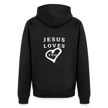 Jesus - Unisex Premium Bio Zip Hoodie - Schwarz - Hinten - Nico (187cm)