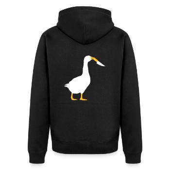 Gefährliche bewaffnete Gans - Unisex Premium Bio Zip Hoodie - Schwarz - Hinten - Nico (187cm)
