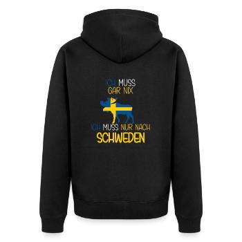 Schweden Urlaub Ich muss nach Schweden lustiges - Unisex Premium Bio Zip Hoodie - Schwarz - Hinten - Nico (187cm)