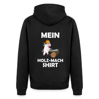 Sägen Motorsäge das Holz machen - Unisex Premium Bio Zip Hoodie - Schwarz - Hinten - Nico (187cm)