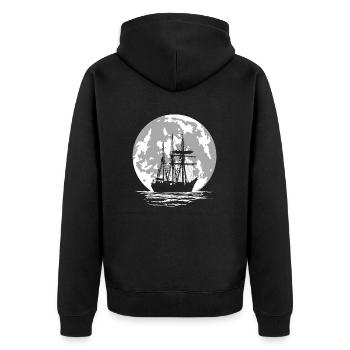 pirate ship and full moon - Unisex Premium Organic Zip Hoodie - black - Back - Nico (187cm)