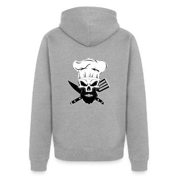 koch bart skelett chefkoch bärtig knochen backen - Unisex Premium Bio Zip Hoodie - Grau meliert - Hinten - Nico (187cm)