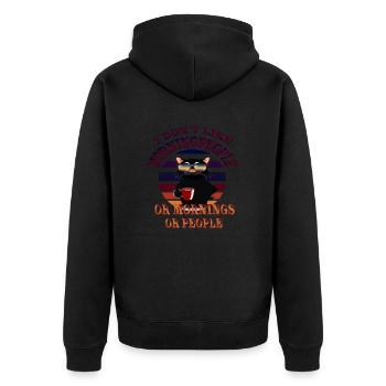 Morgenmuffel Kaffee Katze Motiv - Unisex Premium Bio Zip Hoodie - Schwarz - Hinten - Nico (187cm)