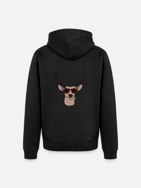 Hirsch mit Sonnenbrille - Unisex Premium Bio Zip Hoodie - Schwarz