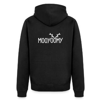 MOOYOOMY - clear design for minimalistic people - Unisex Premium Bio Zip Hoodie - Schwarz - Hinten - Nico (187cm)