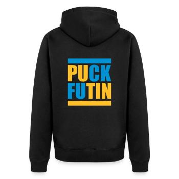 Conception du logo Puck Futin - Veste à capuche bio Premium Unisexe - noir - Dos - Nico (187cm)