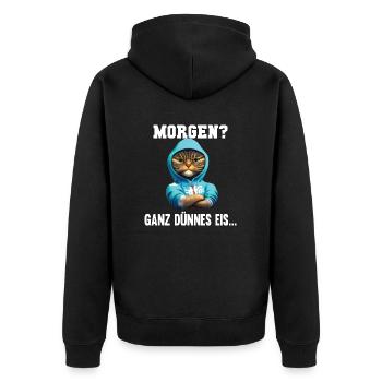 Guten Morgen? Ganz dünnes Eis müde Katze - Unisex Premium Bio Zip Hoodie - Schwarz - Hinten - Nico (187cm)