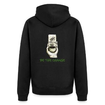 Sei die Veränderung - Unisex Premium Bio Zip Hoodie - Schwarz - Hinten - Nico (187cm)