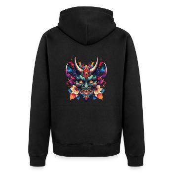 Hannya Mask III - Unisex Premium Bio Zip Hoodie - Schwarz - Hinten - Nico (187cm)