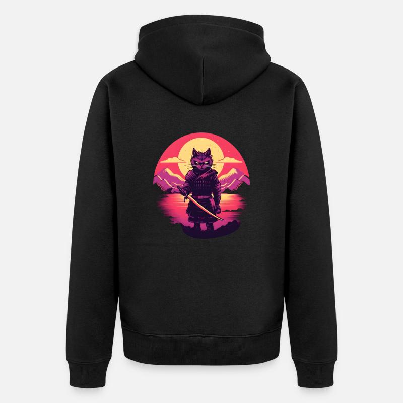 Synthwave samouraï Chat - Veste à capuche bio Premium Unisexe - noir